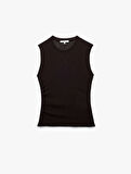 Slim Fit Drapeli Bisiklet Yaka Kolsuz Bluz