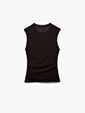 Slim Fit Drapeli Bisiklet Yaka Kolsuz Bluz