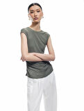 Slim Fit Drapeli Bisiklet Yaka Kolsuz Bluz