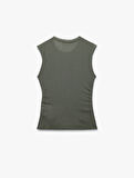 Slim Fit Drapeli Bisiklet Yaka Kolsuz Bluz