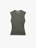 Slim Fit Drapeli Bisiklet Yaka Kolsuz Bluz