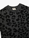Leopar Desenli Bisiklet Yaka Kısa Kollu Triko Elbise