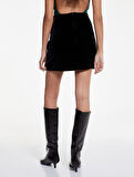 Slim Fit Asimetrik Drapeli Kadife Mini Etek