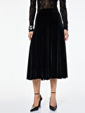 Kloş Kesim Simli Midi Kadife Etek