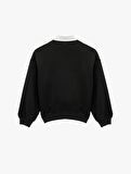 Üç İplik Uzun Kollu Taş Detaylı Gömlek Yaka Sweatshirt