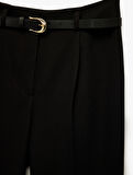 Slim Fit Yüksek Bel Kemerli Cigarette Kumaş Pantolon