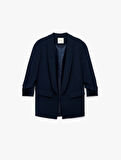 Krep Kumaş Regular Fit Şal Yaka 3/4 Kollu Blazer Ceket