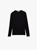 Kaşkorse Viskon Slim Fit Uzun Kollu Hafif Dik Yaka Tişört