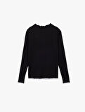 Kaşkorse Viskon Slim Fit Uzun Kollu Hafif Dik Yaka Tişört