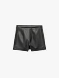Slim Fit Suni Deri Mini Şort Etek