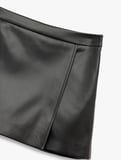 Slim Fit Suni Deri Mini Şort Etek