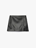Slim Fit Suni Deri Mini Şort Etek