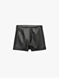 Slim Fit Suni Deri Mini Şort Etek