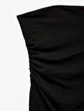 Krep Scuba Kumaş Slim Fit Drape Detaylı Straplez Kalem Elbise