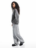 Üç İplik Şardonlu Bisiklet Yaka Baskılı Oversize Sweatshirt