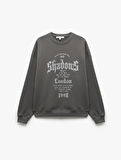 Üç İplik Şardonlu Bisiklet Yaka Baskılı Oversize Sweatshirt