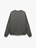 Üç İplik Şardonlu Bisiklet Yaka Baskılı Oversize Sweatshirt