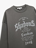 Üç İplik Şardonlu Bisiklet Yaka Baskılı Oversize Sweatshirt
