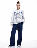 Baskılı Şardonlu Uzun Kollu Dik Yaka Sweatshirt
