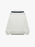 Şardonlu Yarım Fermuarlı Geniş Yaka Kolej Temalı Baskılı Sweatshirt