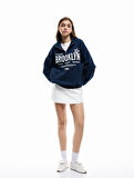 Şardonlu Uzun Kollu Baskılı Yarım Fermuarlı Oversize Sweatshirt