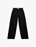 Yüksek Bel Pamuklu Düğmeli Geniş Paça Jean Pantolon -  Wide Leg Jeans
