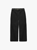 Pamuklu Geniş Paça Kemerli Crop Pantolon - Wide Leg Jeans