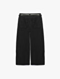 Pamuklu Geniş Paça Kemerli Crop Pantolon - Wide Leg Jeans