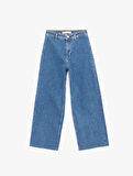 Yüksek Bel Rahat Kesim Geniş Paça Pamuklu Jean Pantolon - Culotte Jeans