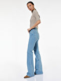 Dar Kalıp Pamuklu Yüksek Bel İspanyol Paça Jean Pantolon - Flare Jeans
