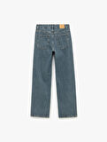Normal Bel Straight Fit Düğmeli Pamuklu Düz Paça Jean Pantolon - Straight Fit Jean