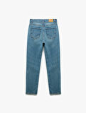 Pamuklu Düz Paça Cepli Düğmeli Jean Pantolon - Straight Jeans
