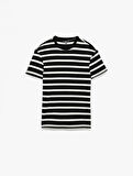Kısa Kollu Bisiklet Yaka Slim Fit Çizgili Tişört