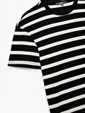 Kısa Kollu Bisiklet Yaka Slim Fit Çizgili Tişört