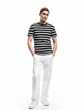 Kısa Kollu Bisiklet Yaka Slim Fit Çizgili Tişört