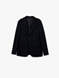 Pike Kumaş Uzun Kollu Kapaklı Cep Detaylı Düğmeli Slim Fit Mono Yaka Blazer Ceket