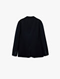 Pike Kumaş Uzun Kollu Kapaklı Cep Detaylı Düğmeli Slim Fit Mono Yaka Blazer Ceket
