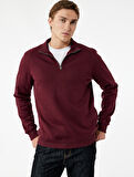 Uzun Kollu Şardonlu Basic Yarım Fermuarlı Sweatshirt