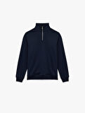 Uzun Kollu Şardonlu Basic Yarım Fermuarlı Sweatshirt