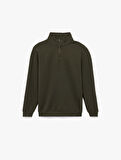 Dokulu Uzun Kollu Yarım Fermuarlı Sweatshirt