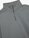 Dokulu Uzun Kollu Yarım Fermuarlı Sweatshirt
