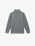 Dokulu Uzun Kollu Yarım Fermuarlı Sweatshirt