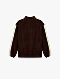 Nakışlı Uzun Kollu Renk Bloklu Yarım Fermuarlı Polar Sweatshirt