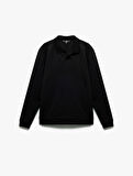 Pike Kumaş Polo Yaka Uzun Kollu Basic Sweatshirt