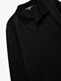 Pike Kumaş Polo Yaka Uzun Kollu Basic Sweatshirt