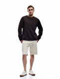 Uzun Kollu Şardonlu Kumaş Detaylı Bisiklet Yaka Sweatshirt