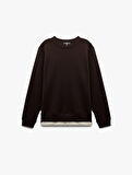 Uzun Kollu Şardonlu Kumaş Detaylı Bisiklet Yaka Sweatshirt