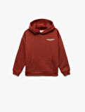 Uzun Kollu Baskılı Şardonlu Pamuklu Kapşonlu Sweatshirt