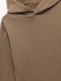 Oversize Şardonlu Uzun Kollu Basic Kapşonlu Sweatshirt