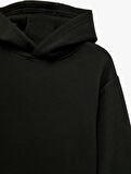 Oversize Şardonlu Uzun Kollu Basic Kapşonlu Sweatshirt